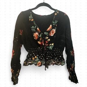 Floral Embroidered Black Blouse